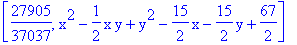[27905/37037, x^2-1/2*x*y+y^2-15/2*x-15/2*y+67/2]